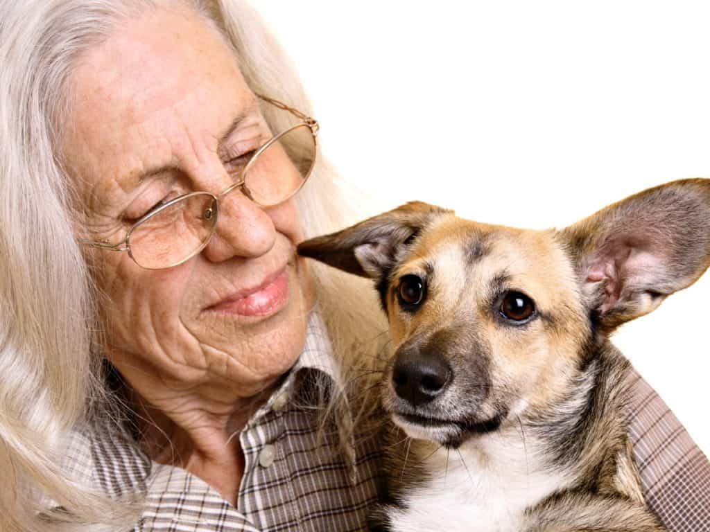 older lady with dog